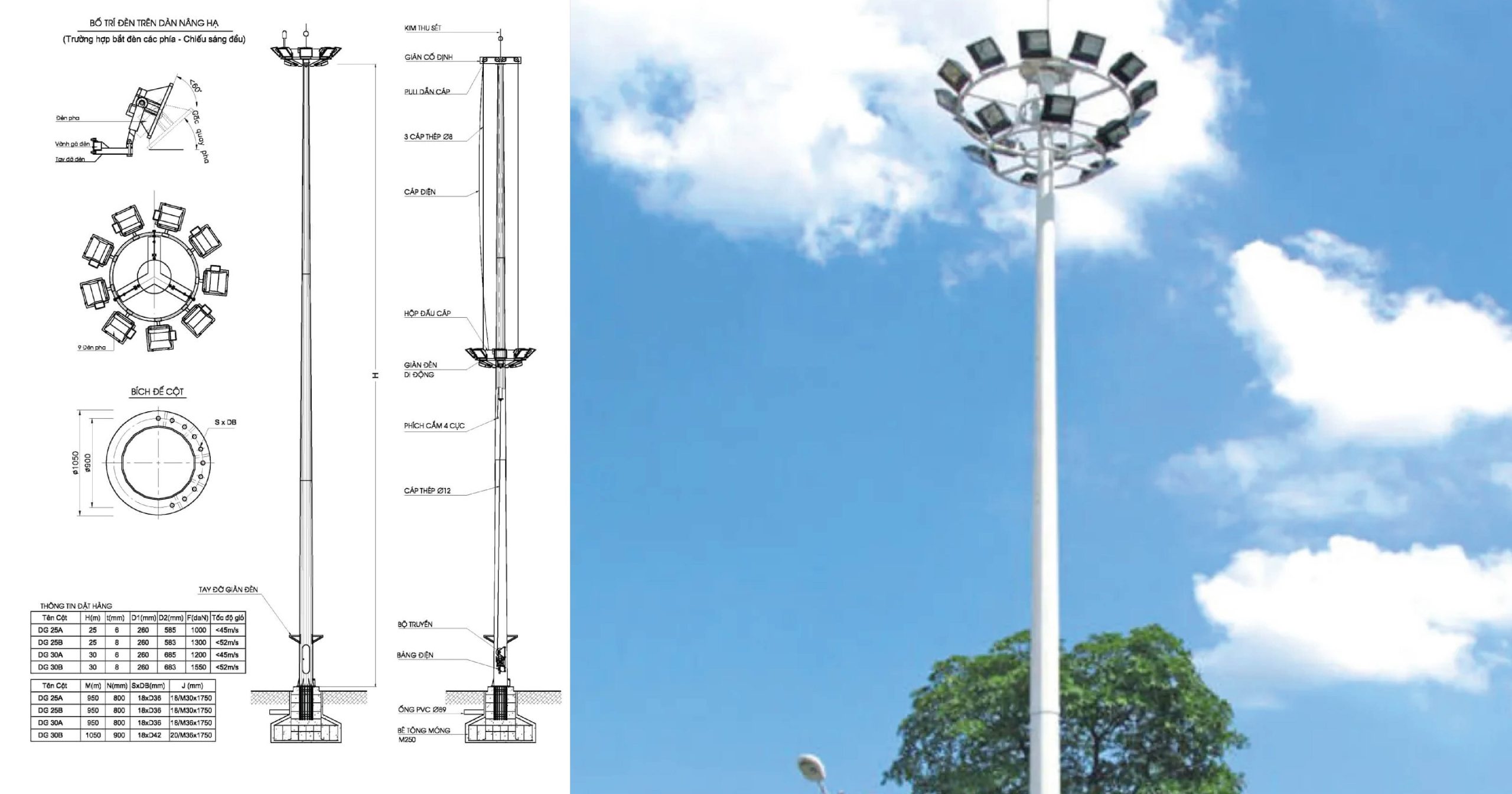 CỘT ĐÈN NÂNG HẠ 30M