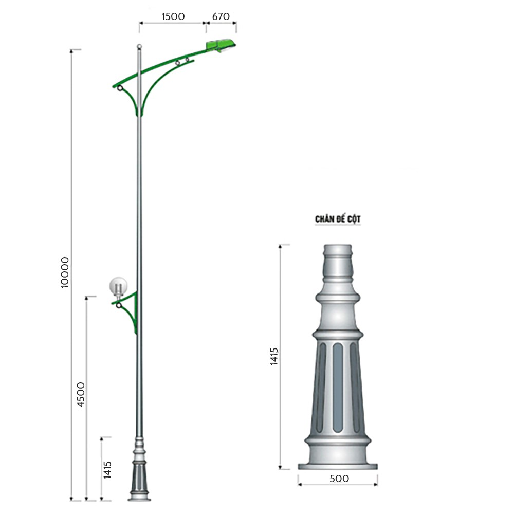 CỘT THÉP ĐẾ GANG DP01 CẦN ĐƠN CD04