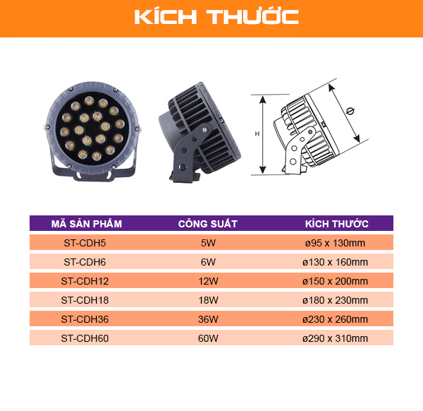 ĐÈN CHIẾU ĐIỂM RỌI CỘT CAO CẤP FIREWORK 5W HS-CDH5_kích thước_ST
